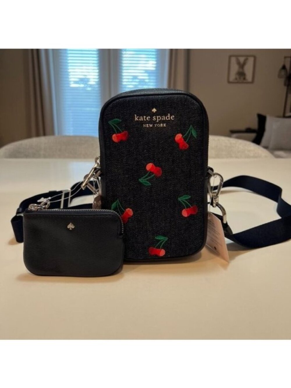 Kate Spade Rosie Cherry Embroidered Denim Phone Crossbody